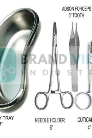 Surgical Needle Holder 6'' Adson Forceps 5'' Iris Scissor 4'' Kidney Tray 8 Inch,